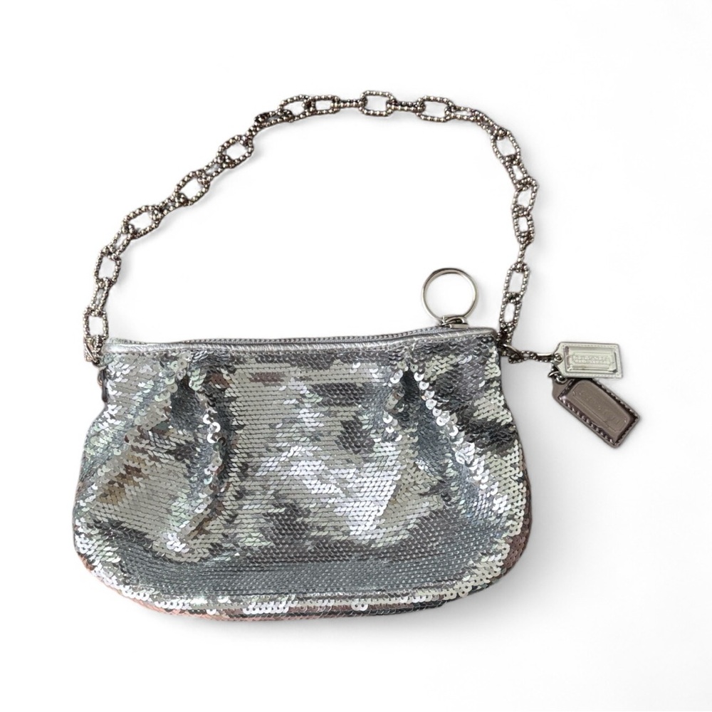 Coach Metallic Silver Sequin Wristlet